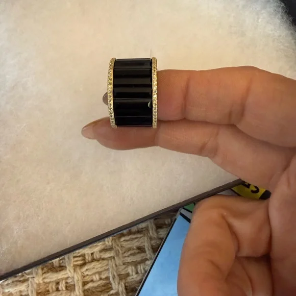 Freida Rothman City Lights Baguette Cigar Band Ring in Black and Gold Size 7 - Picture 3 of 11